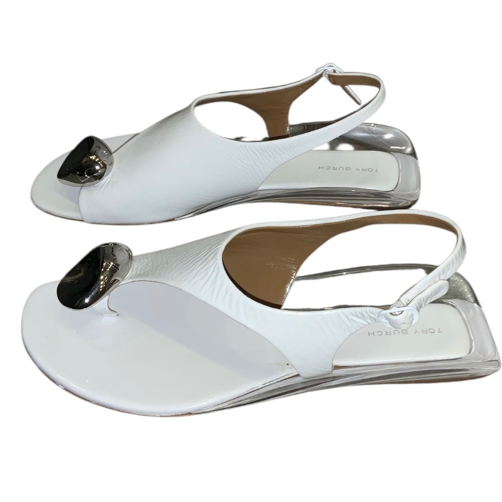 Tory Burch PATOS White Patent Leather Slingback Sandals Size 9.5